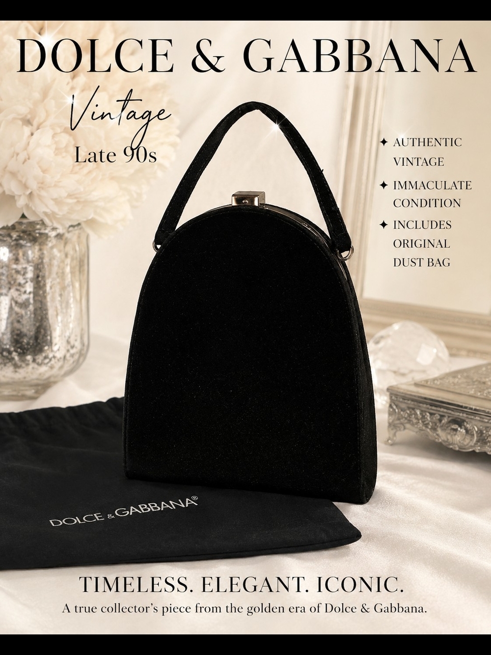 Dolce & Gabbana Black Vintage Velvet Top-Handle Bag